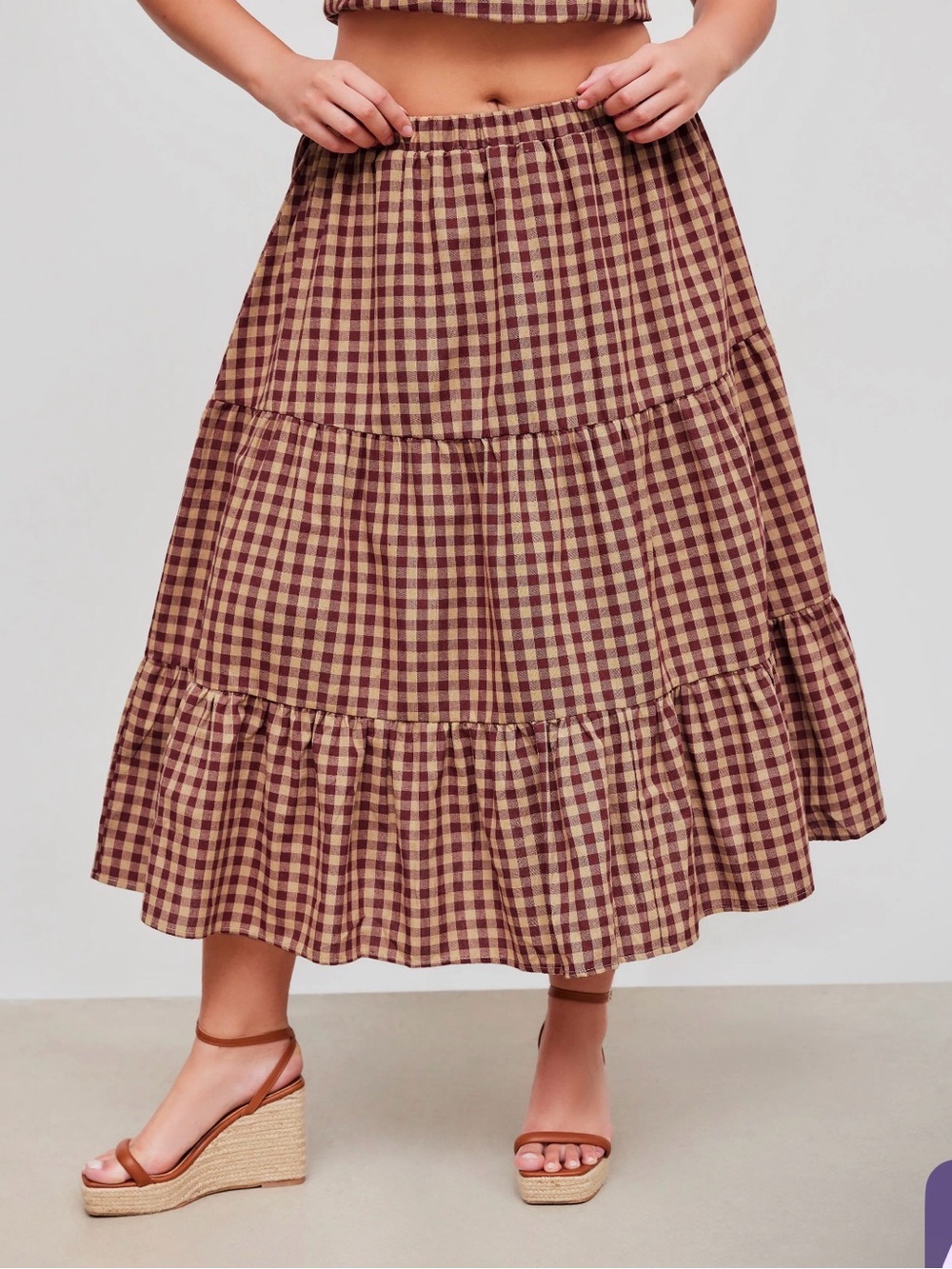 Cider Red and Cream Plaid Maxi/Midi Skirt